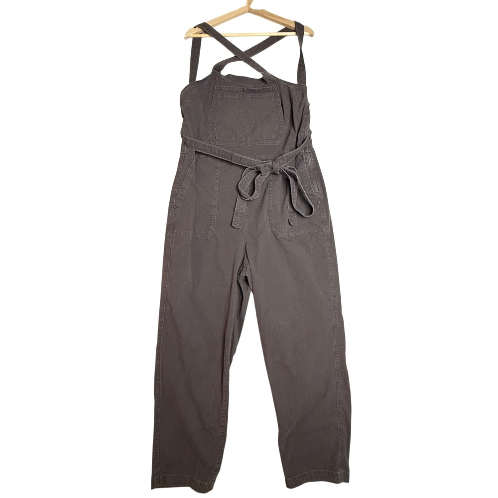 Duluth Trading Shop Square Overalls Bib Women 14 Dark Brown Ripstop Tie Waist